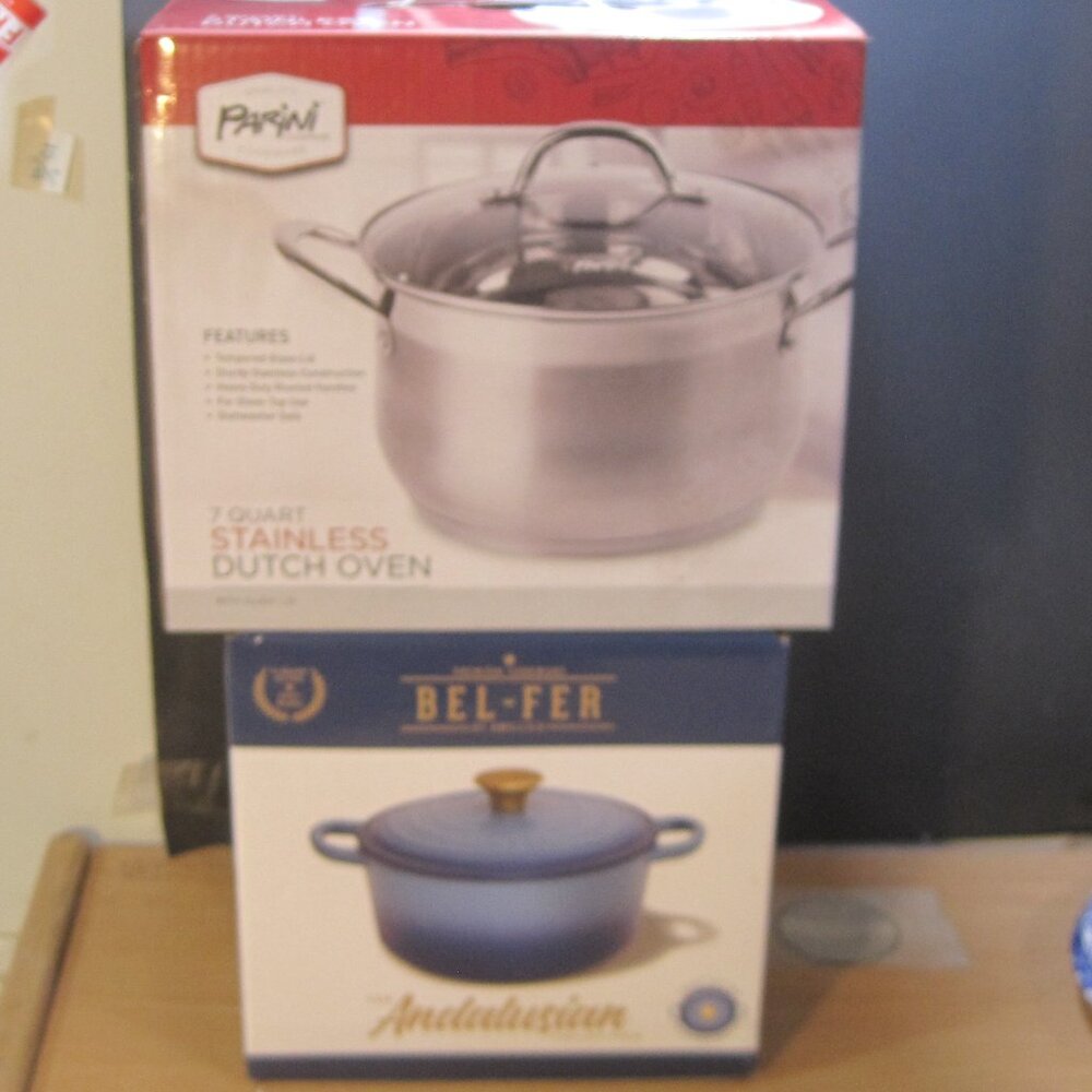 PARINI 7 Qt. Stainless Steel  Dutch Oven & BEL-FER 3 Qt Cast Iron Dutch Oven NEW